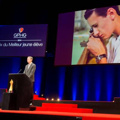 Emmanuel Fievet (CEO of Edmond de Rothschild Suisse S.A.) and Quentin Guillerminet (winner of the Prize of the Best Young Student at the Geneva Watchmaking School 2014)