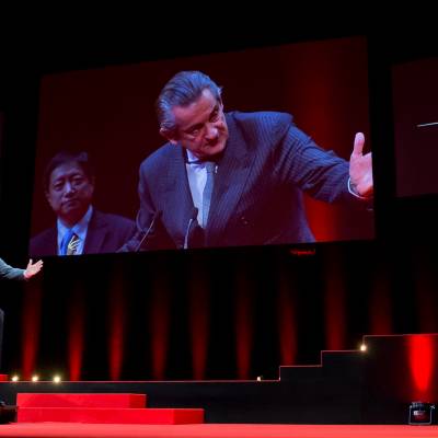 Sean Li and Zhixiang Ding (jury members) and Stephen Urquhart (CEO of Omega, winner of the Revival Watch Prize 2014)