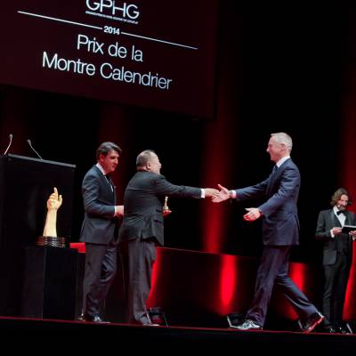 Carlos Alonso and Takeshi Matsuyama (jury members), Wilhelm Schmid (CEO of A. Lange & Söhne, winner of the Calendar Watch Prize 2014)