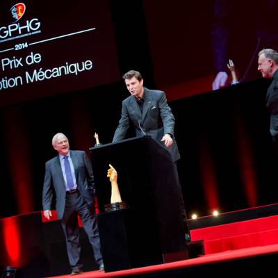 Philippe Dufour (membre du jury) et Felix Baumgartner et Martin Frei (Co-fondateurs de Urwerk, marque lauréate du Prix de l’Exception Mécanique 2014)