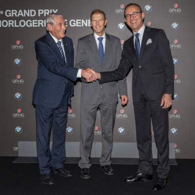 Carlo Lamprecht, Presidente della Fondation du GPHG, Sua Eccellenza Giancarlo Kessler, Ambasicatore della Svizzera in Italia e Sergio Solero, Presidente ed Amministratore delegato per BMW Italia