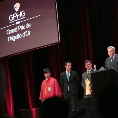 Pierre Maudet (Conseiller d’Etat), Steven Forsey (Co-fondateur de Greubel & Forsey) et Karl-Friedrich Scheufele (Président de Chronométrie Ferdinand Berthoud, lauréat du Grand Prix de l’Aiguille d’Or 2016) 