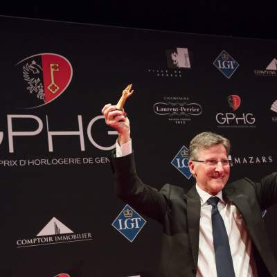 Michel Parmigiani (Président et Fondateur de Parmigiani Fleurier, lauréat du Prix de la Montre à Fuseaux Horaires 2017 et du Prix de la Montre Chronographe 2017)