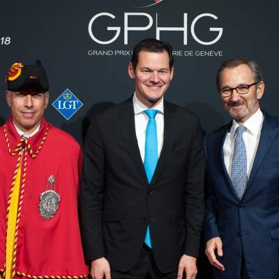 Pierre Maudet, Geneva State Concillor and Raymond Loretan, president of the GPHG Foundation