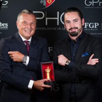 Jean-Christophe Babin, CEO of Bulgari Group, winner of the Audacy Prize 2022 and Quentin Epiney, Founder and CEO of FGP SWISS & ALPS