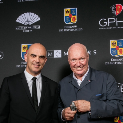 Alain Berset (Conseiller fédéral) et Jean-Claude Biver (Président de la Division Montres du Groupe LVMH et Chairman de Hublot, marque lauréate du Prix de la Montre Dame 2015)