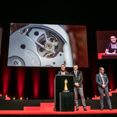  Maria Kristina et Richard Habring (Fondateurs et CEOs de Habring2 , marque lauréate du Prix de la Petite Aiguille 2015) avec James Gurney et Sean Li (membres du jury)