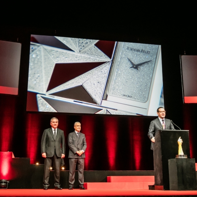 François Bennahmias (CEO de Audemars Piguet, marque lauréate du Prix de la Montre Joaillerie 2015) avec Claude Sfeir et Abdul Hamied Seddiqi (membres du jury)