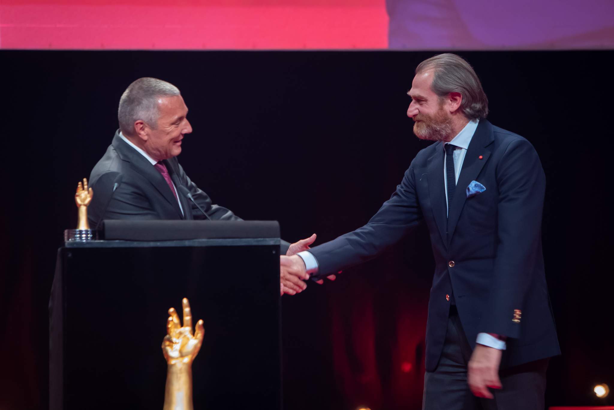 Jean-Christophe Babin, CEO of Bulgari, winner of the “Aiguille d’Or” Grand Prix 2021 and Fabrizio Buonamassa, Creative director of Bulgari