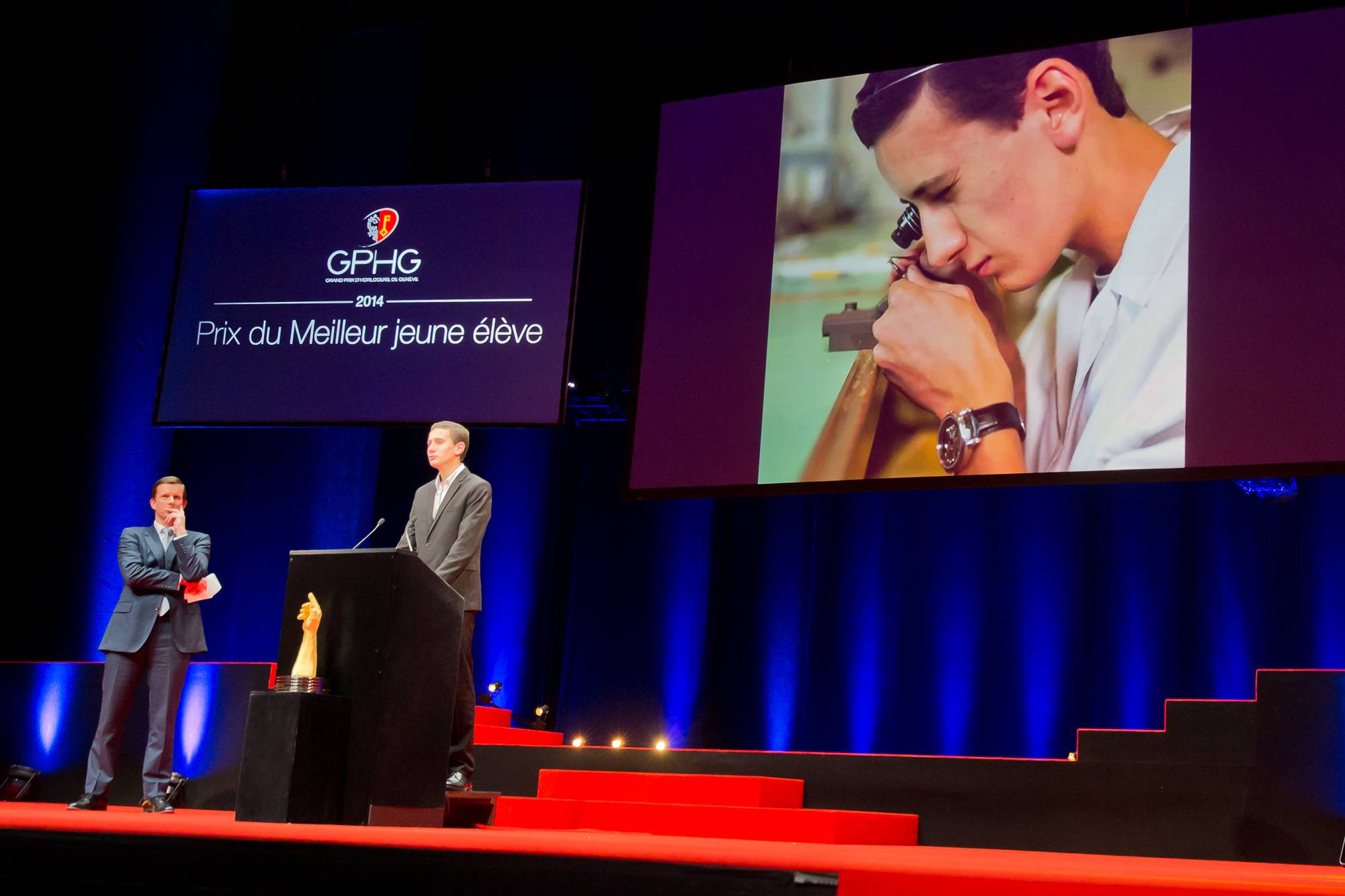Emmanuel Fievet (CEO of Edmond de Rothschild Suisse S.A.) and Quentin Guillerminet (winner of the Prize of the Best Young Student at the Geneva Watchmaking School 2014)