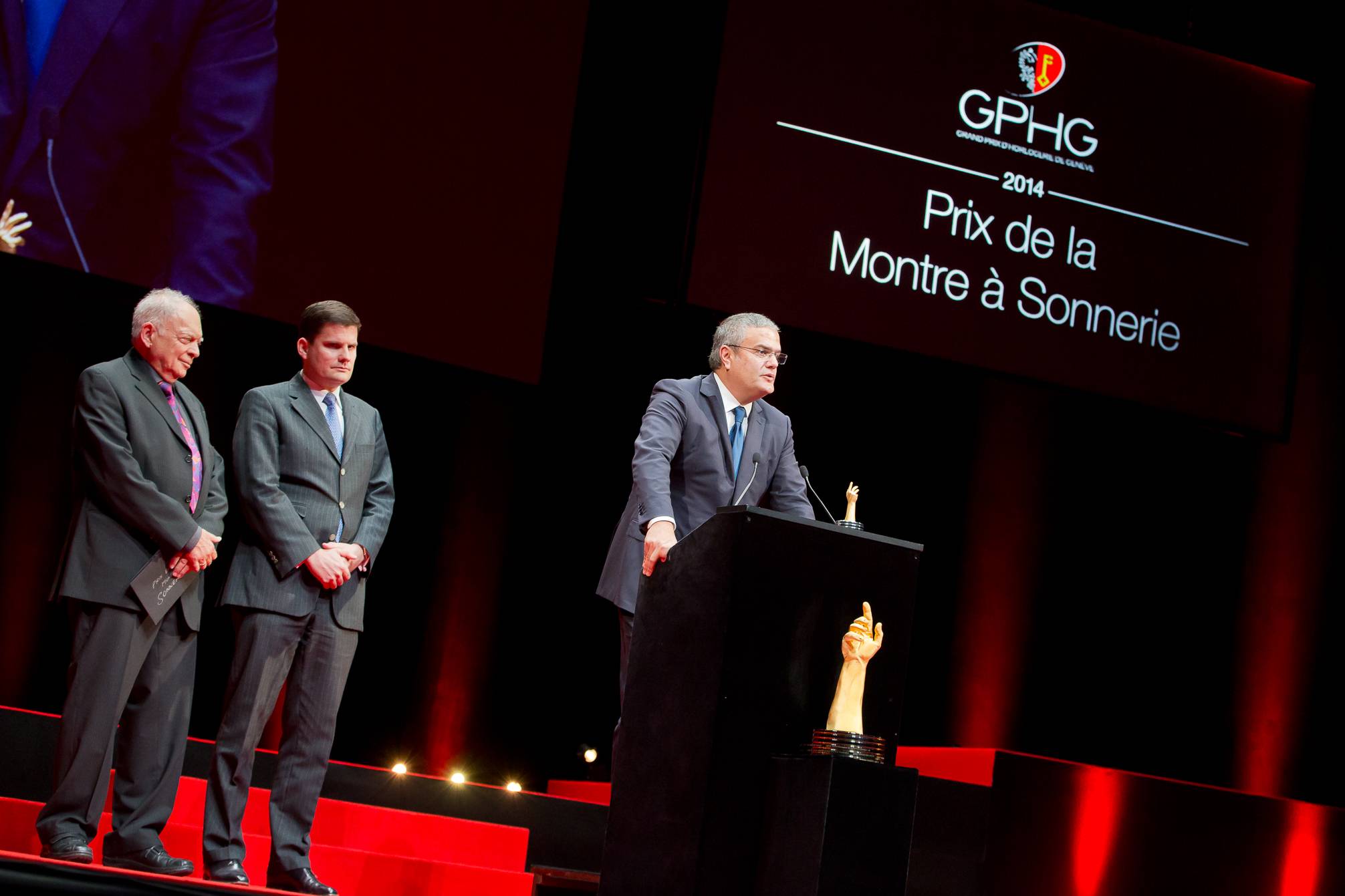 Antoine Simonin and Patrick Wehrli (jury members), Ricardo Guadalupe (CEO of Hublot, winner of the Striking Watch Prize 2014)