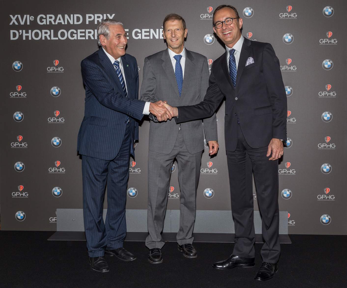 Carlo Lamprecht, Presidente della Fondation du GPHG, Sua Eccellenza Giancarlo Kessler, Ambasicatore della Svizzera in Italia e Sergio Solero, Presidente ed Amministratore delegato per BMW Italia