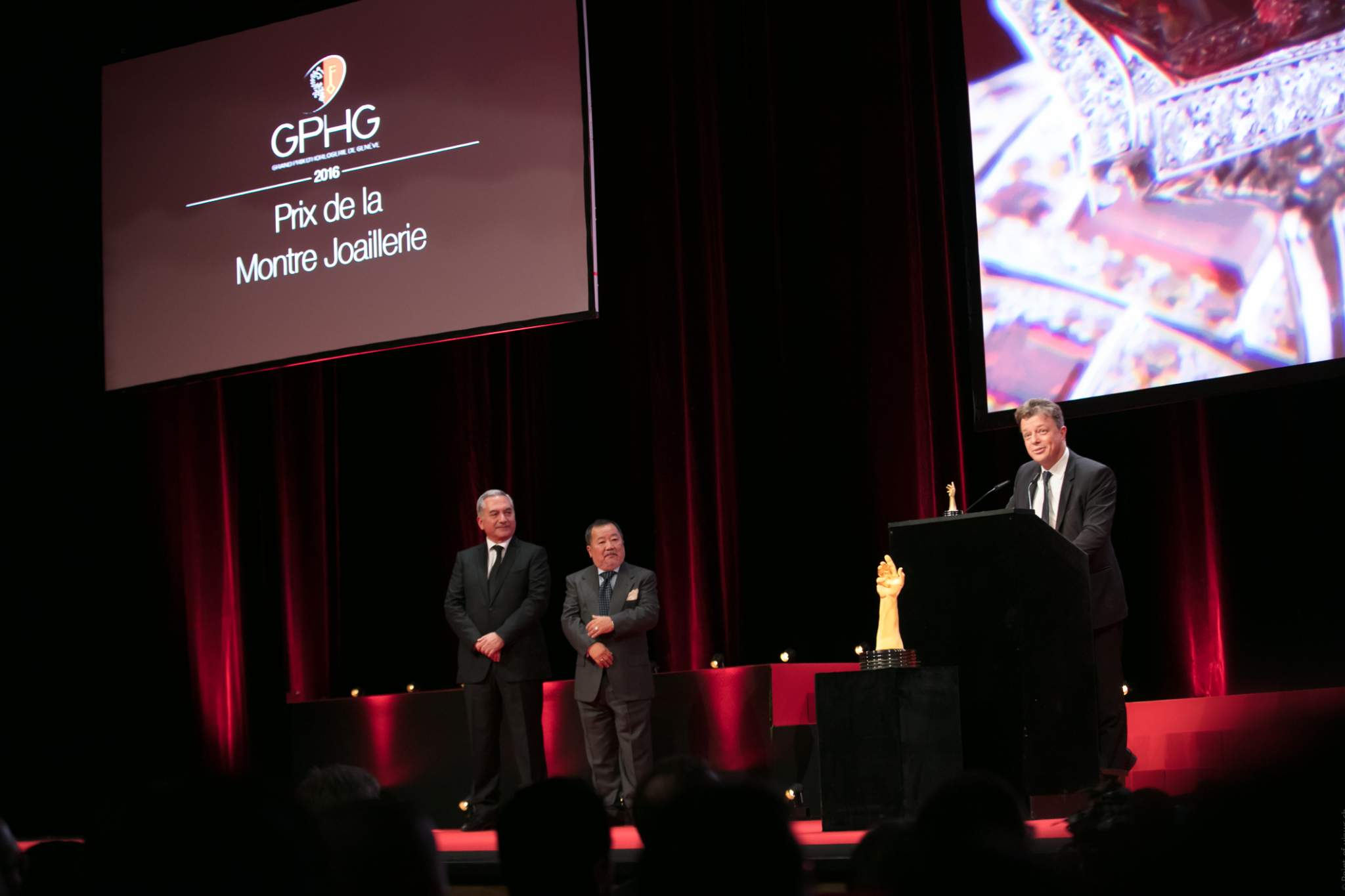 Claude Sfeir, Takeshi Matsuyama (jury members) and Nicolas Beau (International Watch Director of Chanel, winner of the Jewellery Watch Prize 2016)