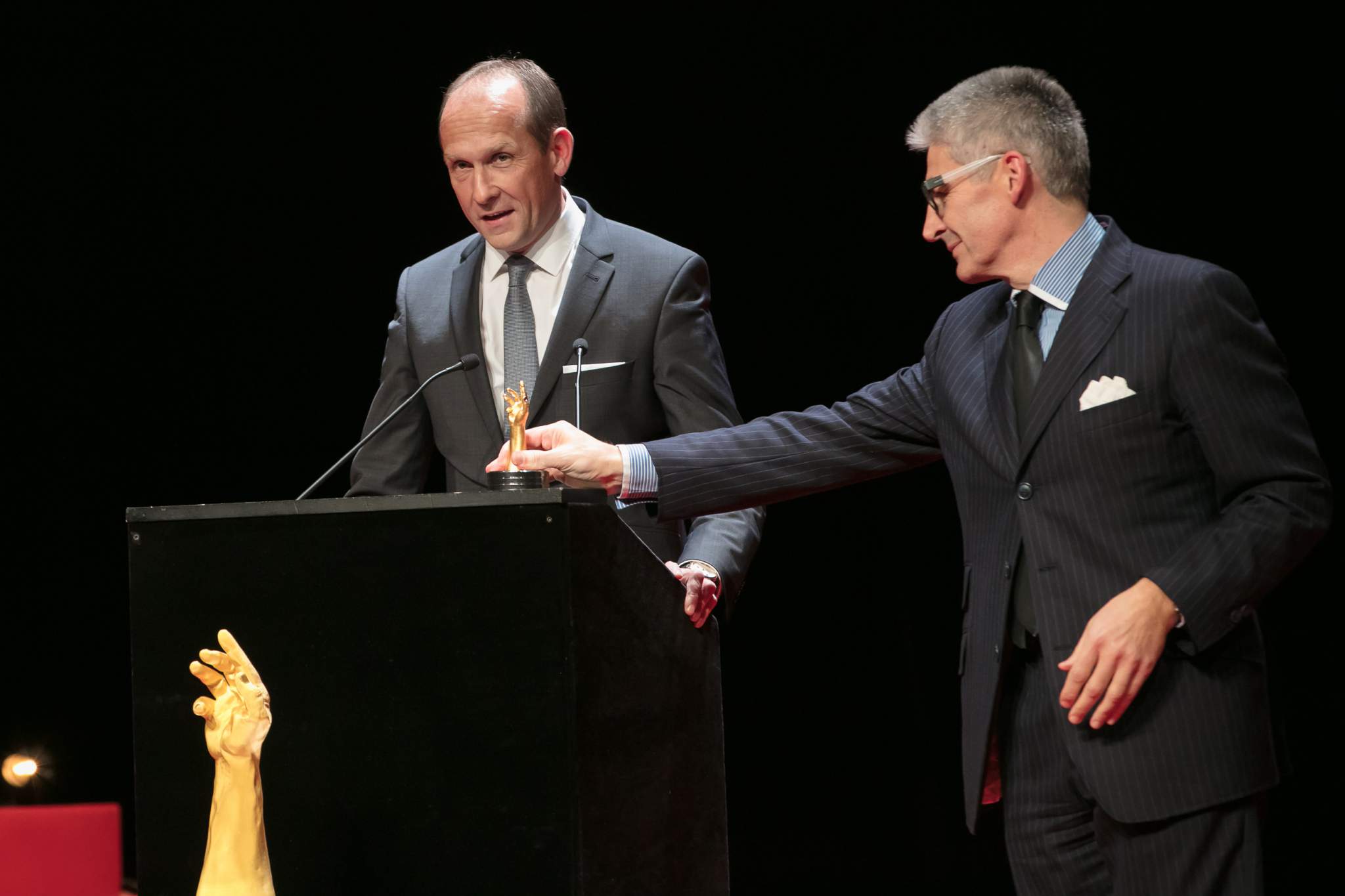 Steve Amstutz (Vice-President CCO of Parmigiani Fleurier) and Ezio Galante (Vice-president Chief Financial Officer of Parmigiani Fleurier) winners of the Chronograph Watch Prize 2017 and the Travel Time Watch Prize 2017