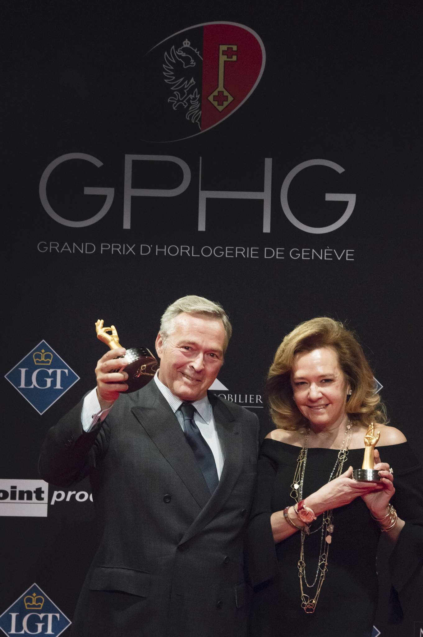 Karl-Friedrich Scheufele and Caroline Scheufele (Co-Presidents of Chopard, winners of the « Aiguille d’Or » Grand Prix 2017)