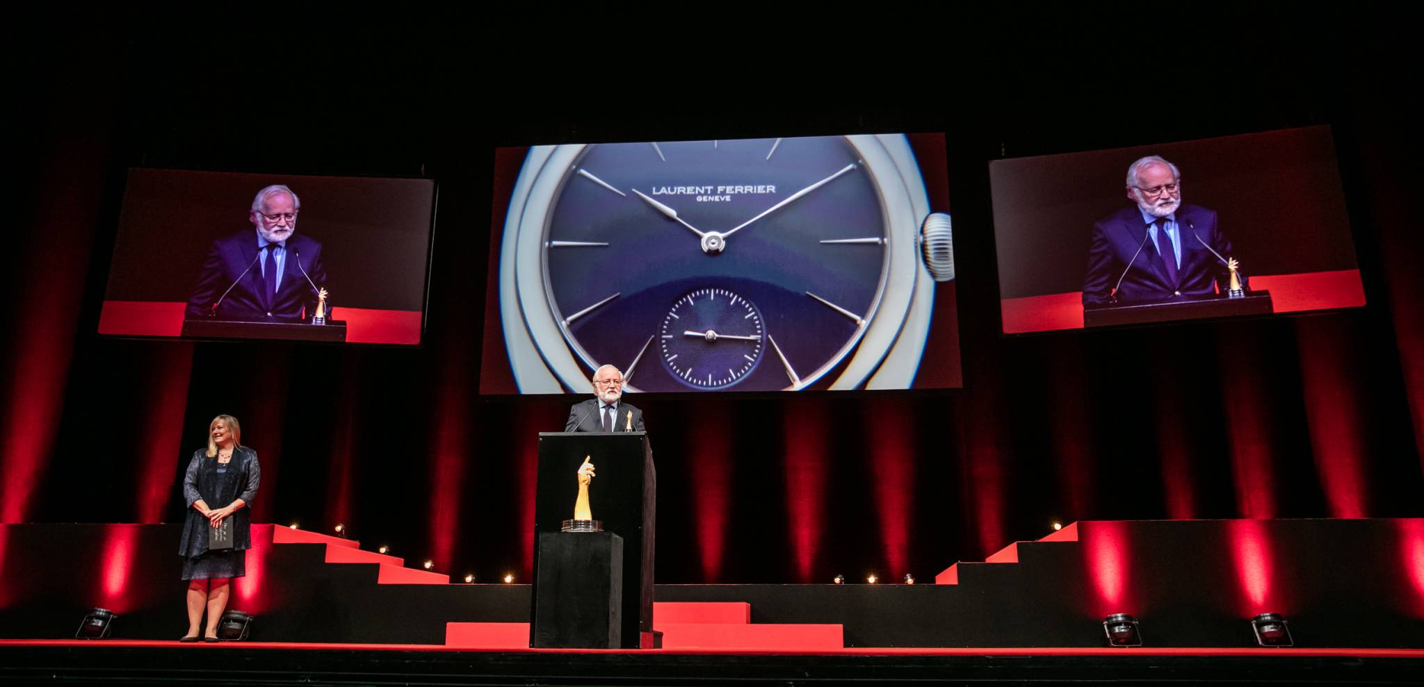 Laurent Ferrier (Founder of Laurent Ferrier, winner of the Horological Revelation Prize 2015, with Elizabeth Doerr (Jury member)