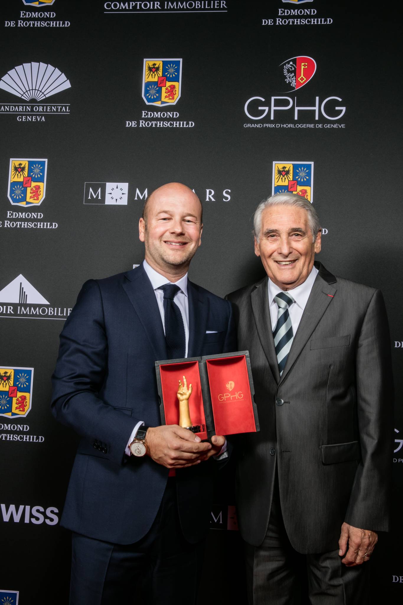 Christian Lattmann (Senior Executive Vice President of Jaquet Droz, winner of the Mechanical Exception Watch Prize 2015) and Carlo Lamprecht (President of the Foundation of the GPHG)