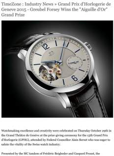 TimeZone - Industry News » Grand Prix d'Horlogerie de Geneve 2015 - Greubel Forsey Wins the "Aiguille d'Or" Grand Prize