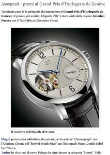 sorelle ronco blog - Assegnati i premi al Grand Prix d'Horlogerie de Genève